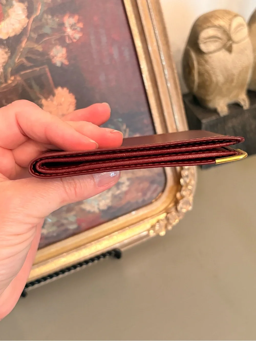 Cartier Burgundy Leather Men's Wallet with Gold Corner Accents